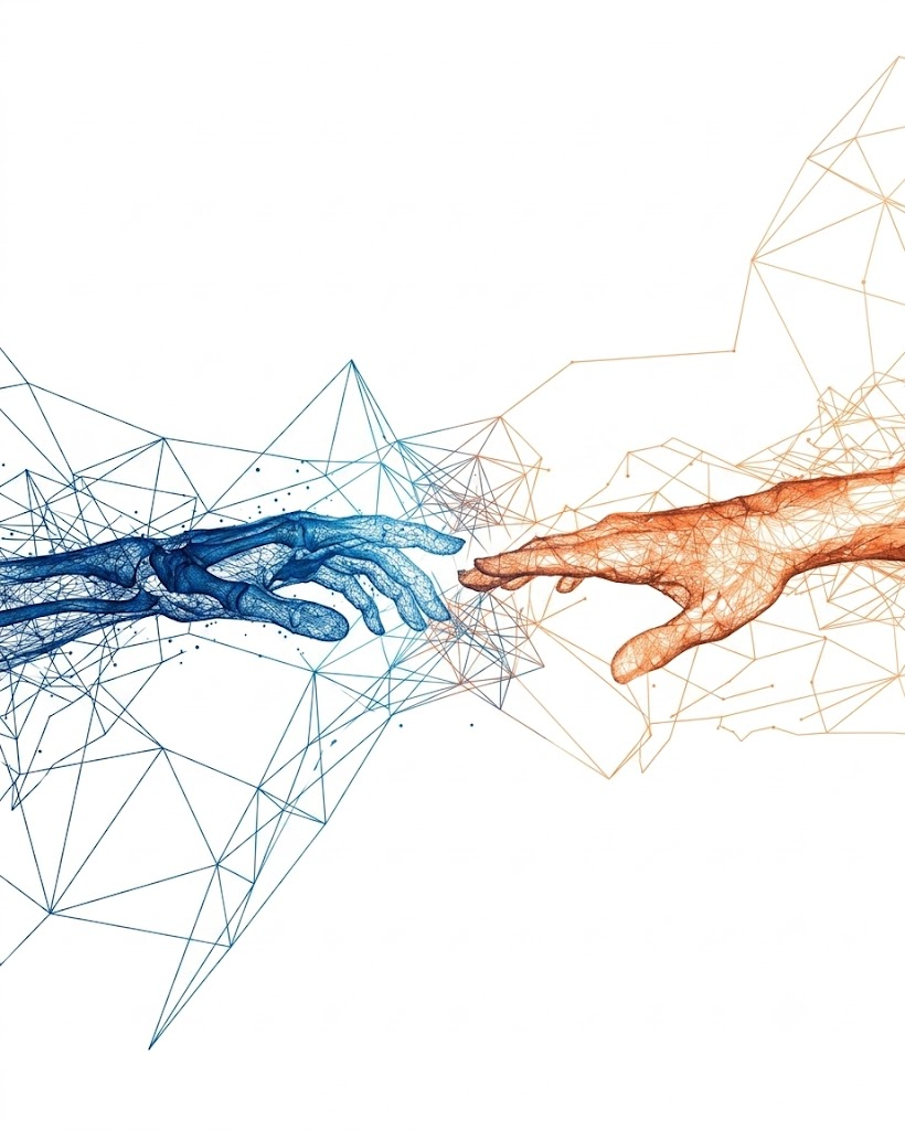 Abstract network hands artwork